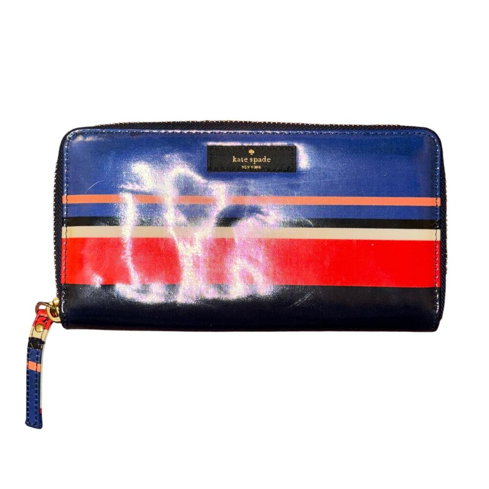 Kate Spade Neda Daycation Wallet Multicolor Striped Zip Around Blue Red Black